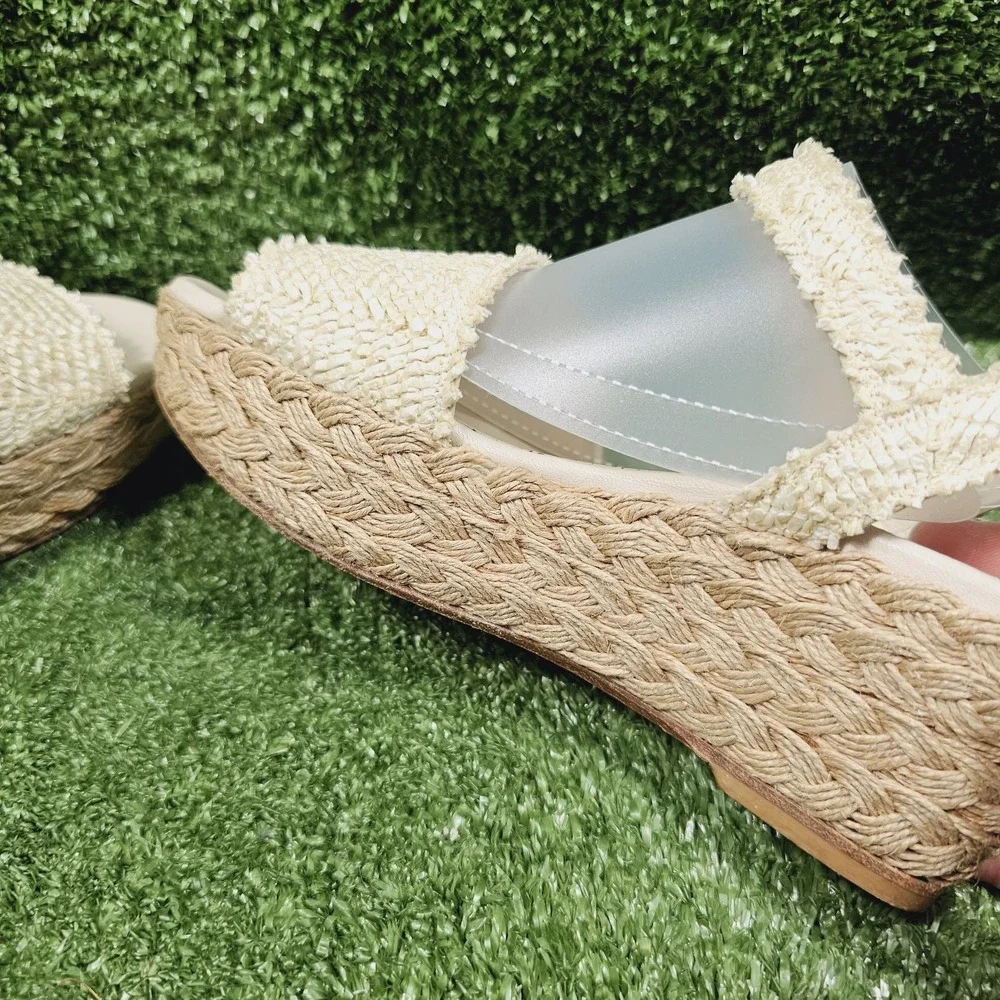 Stuart Weitzman Beige‎ Espadrille Wedge Platform Sandals Womens Size 5 M